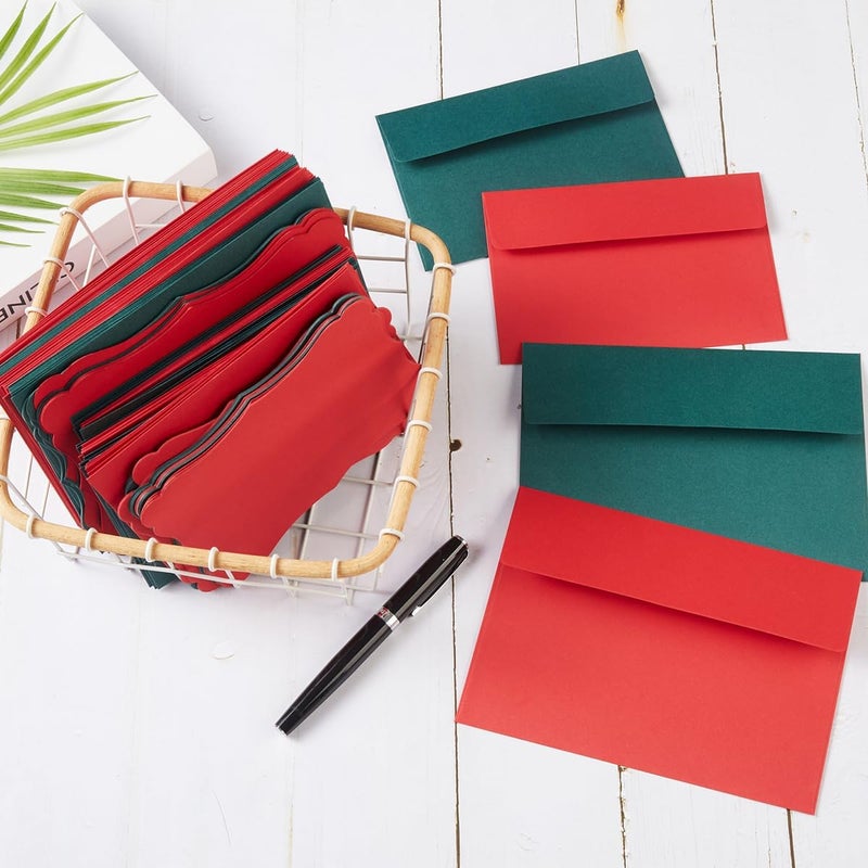 Toperd 100 Pack A7 Envelopes with Colorful Blank 5 x 7 Cards Self-Adhesive Business Envelopes Invitations Cards Envelopes (Christmas Green Red, A7) - Image 5